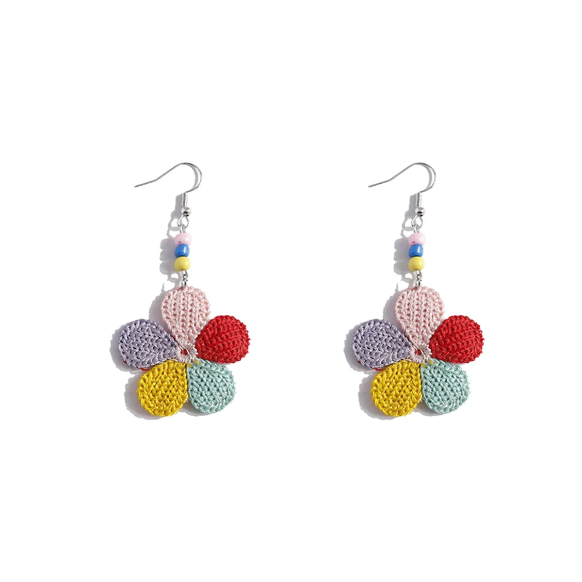 Red Polyester & Howlite Flower Drop Earrings
