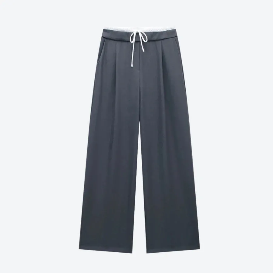 Relaxed Wide-Leg Drawstring Waist Trousers
