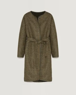 Reversible merinillo lambskin shearling and woollen fabric belted coat