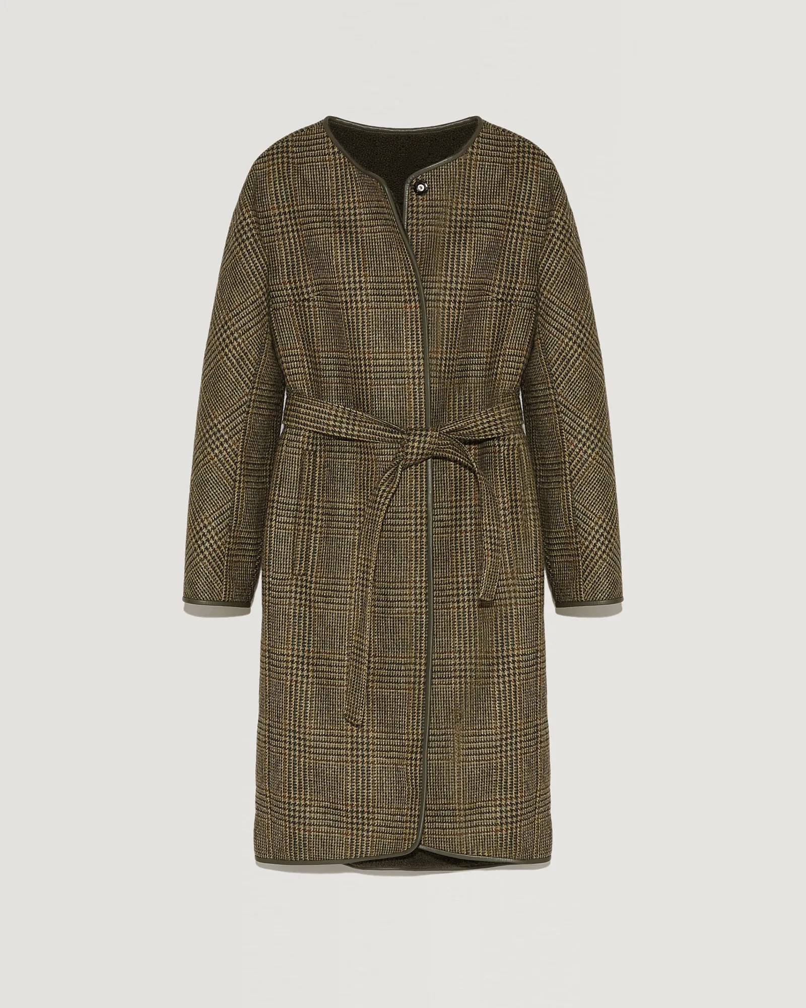 Reversible merinillo lambskin shearling and woollen fabric belted coat