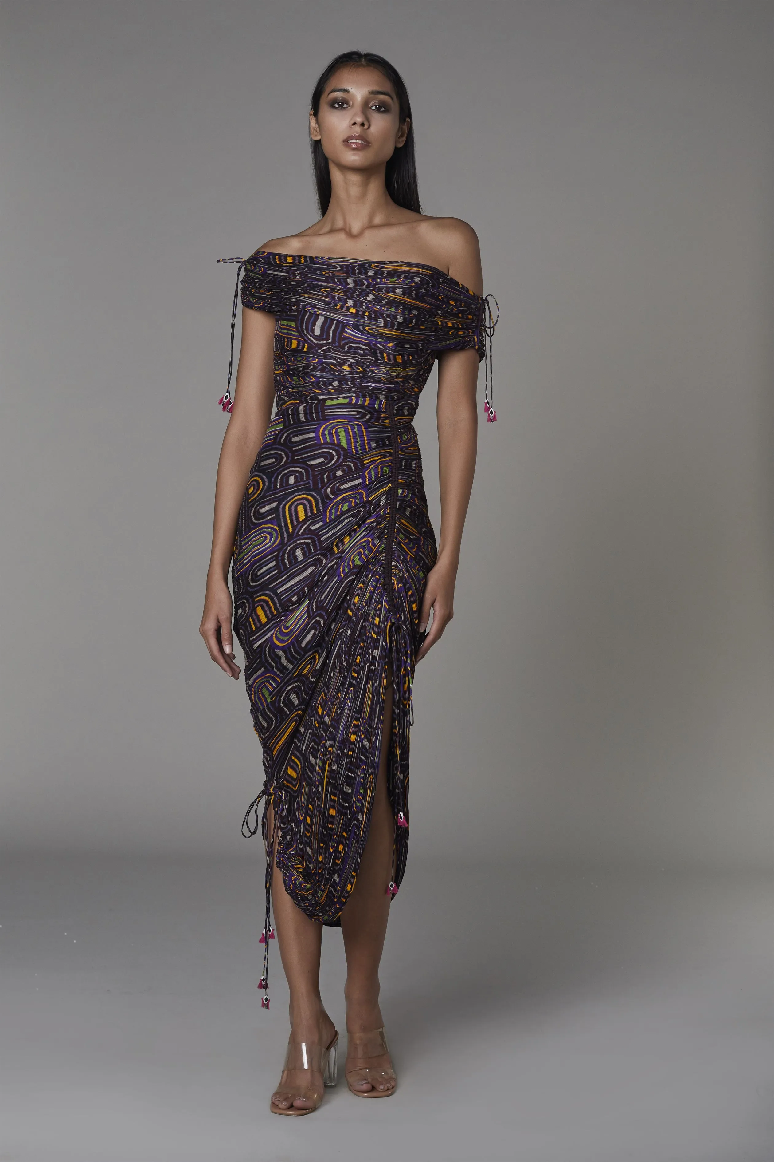 Saaksha & KinniÂ   I   Purple semi circle off shoulder sari dress Cotton silk  Purple SS22059