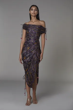 Saaksha & KinniÂ   I   Purple semi circle off shoulder sari dress Cotton silk  Purple SS22059