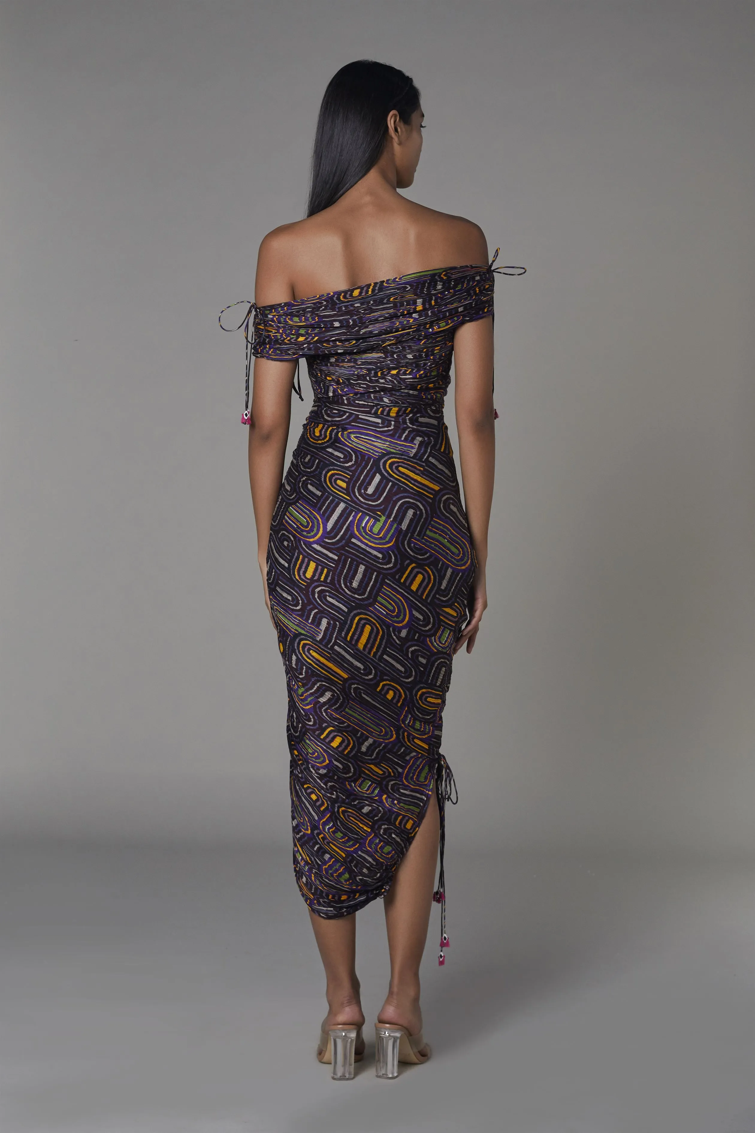 Saaksha & KinniÂ   I   Purple semi circle off shoulder sari dress Cotton silk  Purple SS22059