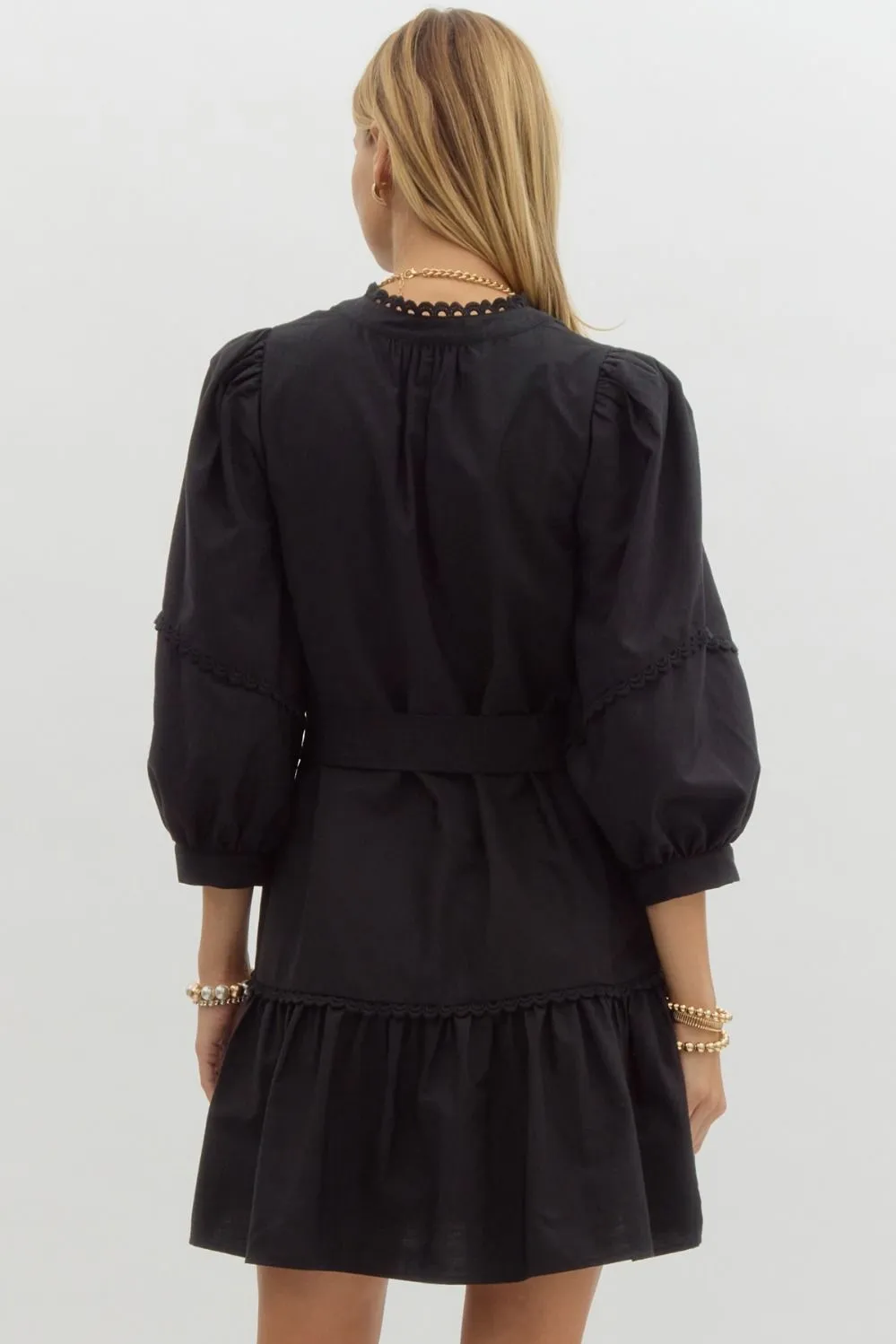 Scallop Trim Mini Dress {Black}