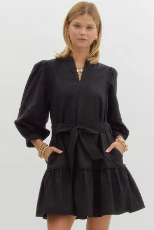 Scallop Trim Mini Dress {Black}