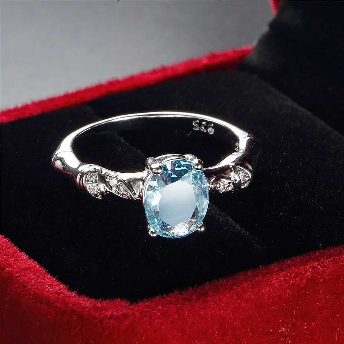 Sea Blue Crystal & Cubic Zirconia Bamboo Ring