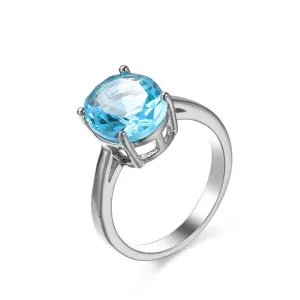 Sea Blue Crystal & Silver-Plated Oval-Cut Solitaire Ring