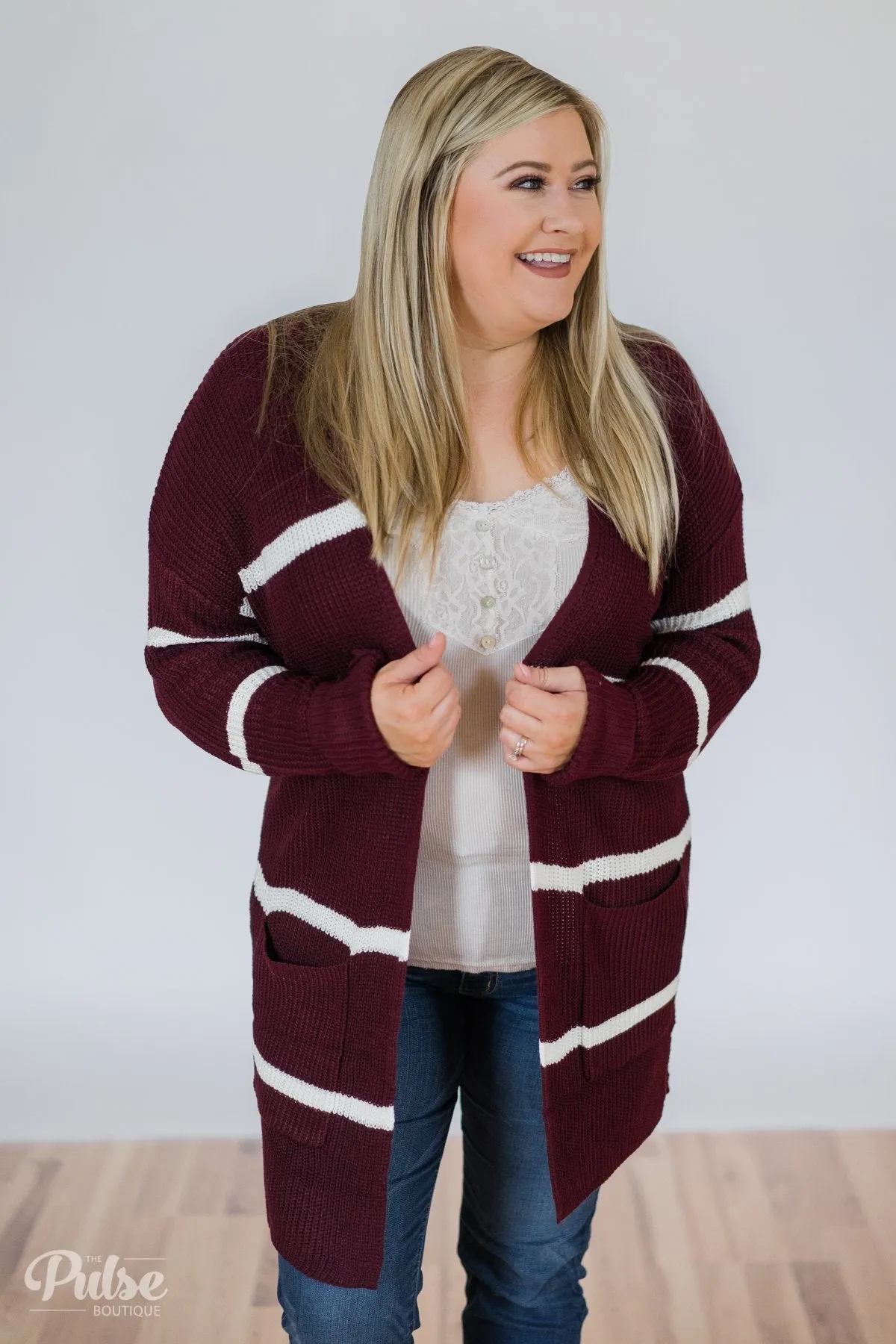 Seasons Go By Striped Knit Cardigan- Burgundy