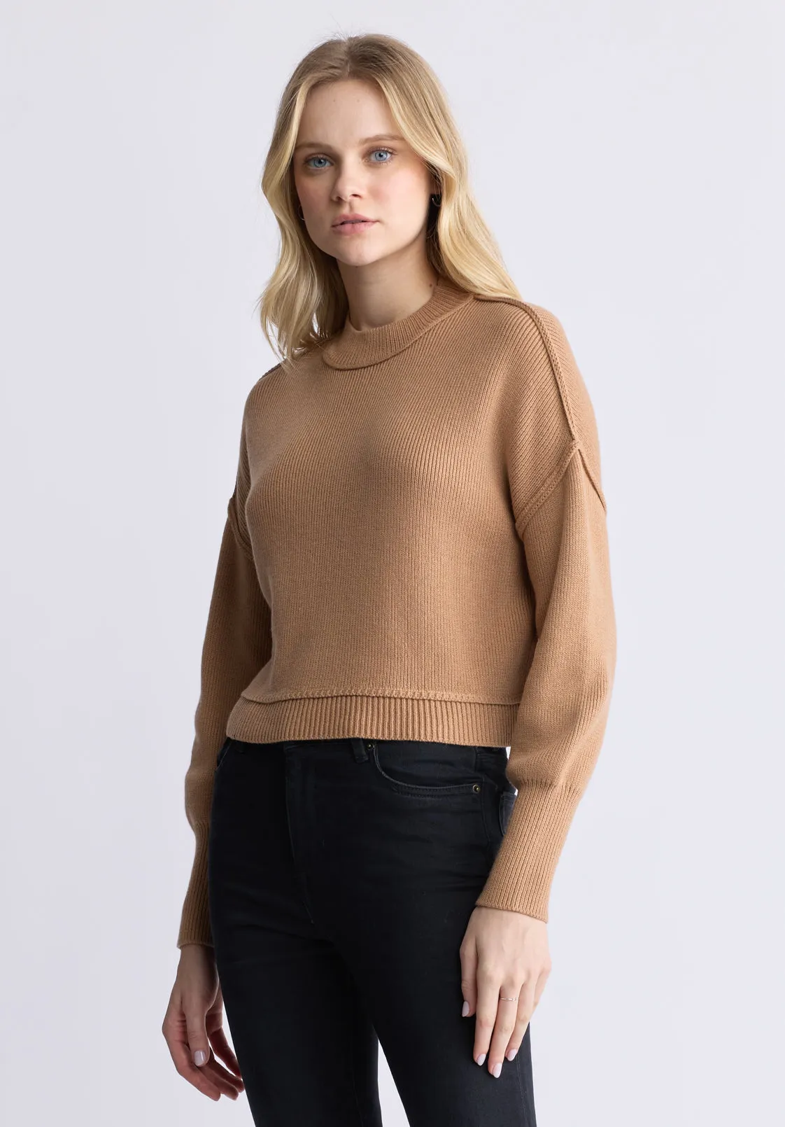 Seema Women's Long-Sleeve Loose-Fit Sweater, Croissant - SW0095F