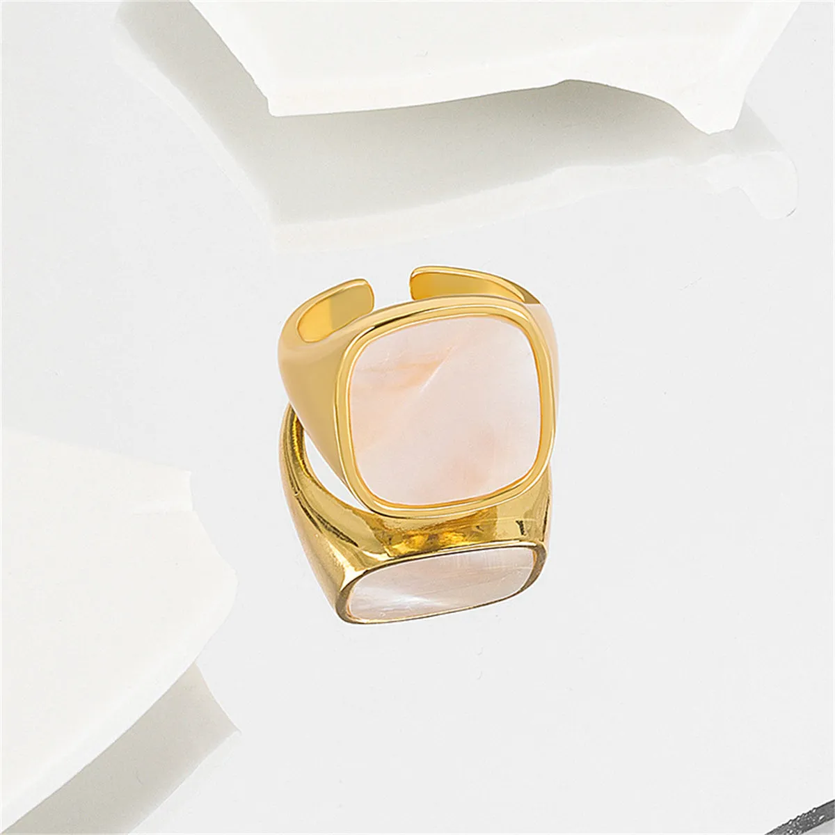 Shell & 18K Gold-Plated Square Open Ring