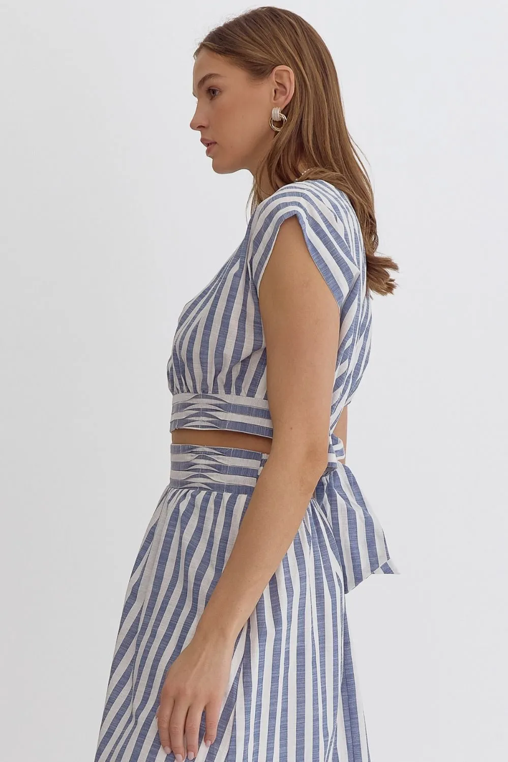 Short Sleeve Striped Top {Navy}