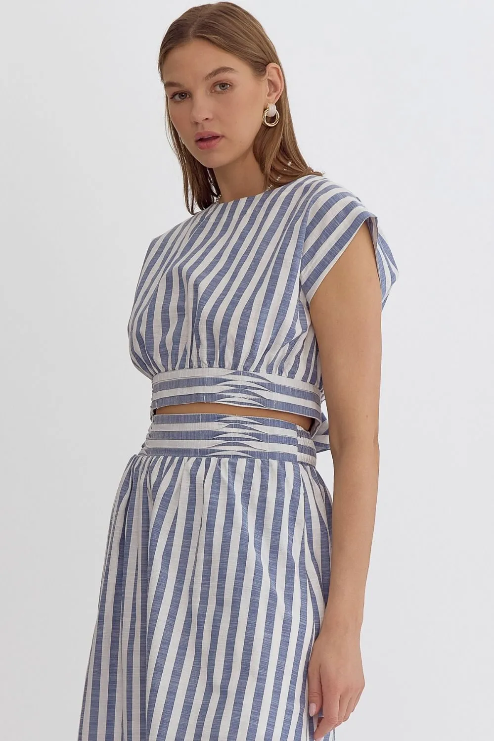Short Sleeve Striped Top {Navy}