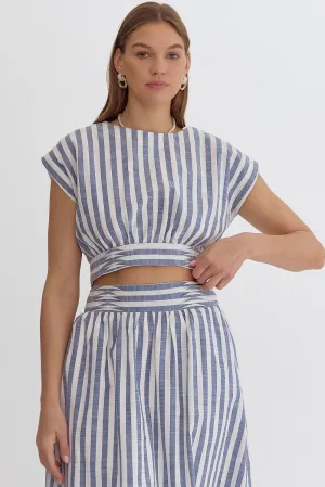 Short Sleeve Striped Top {Navy}