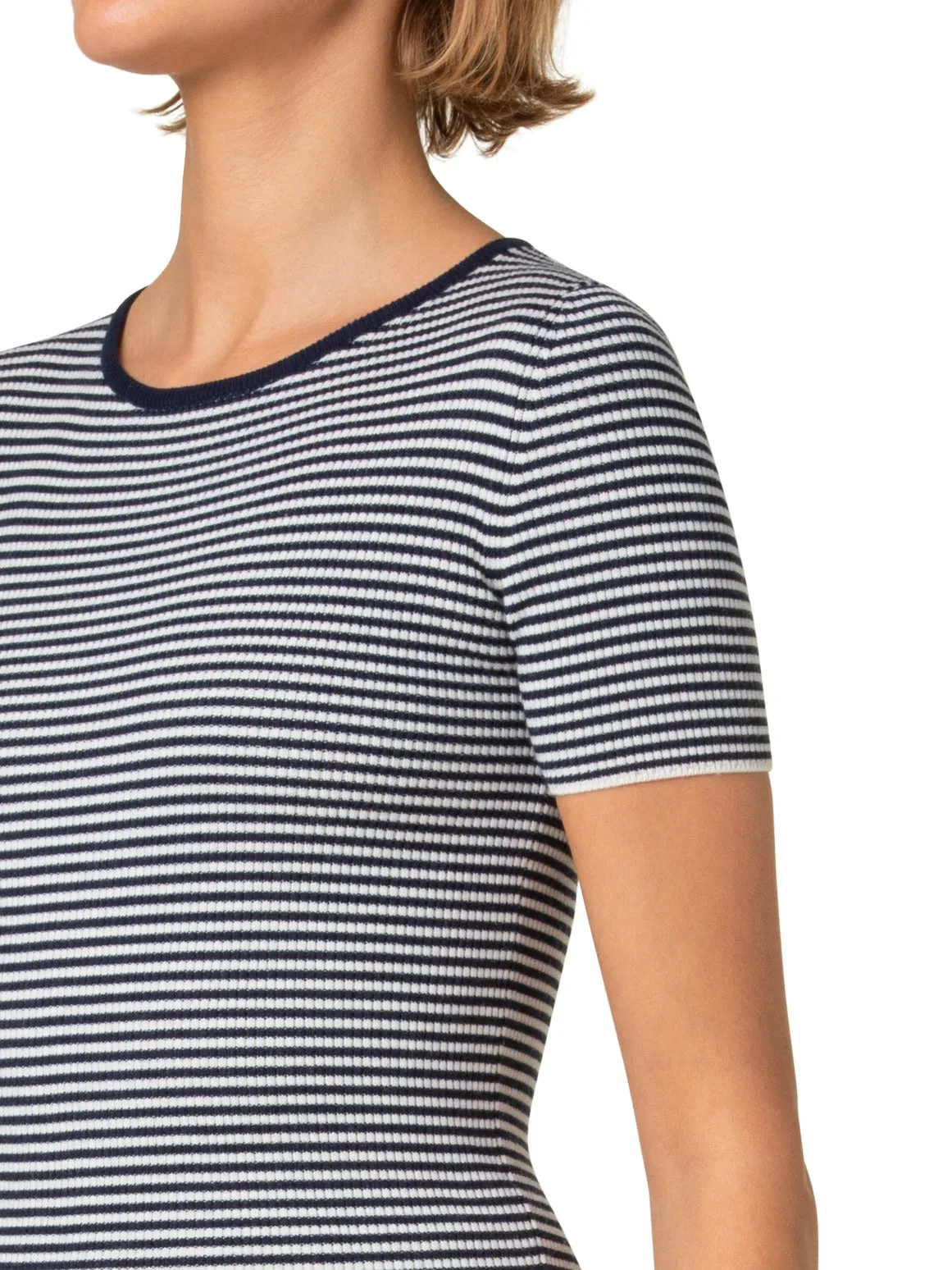Short Sleeve Sweater in Striped Virgin Wool