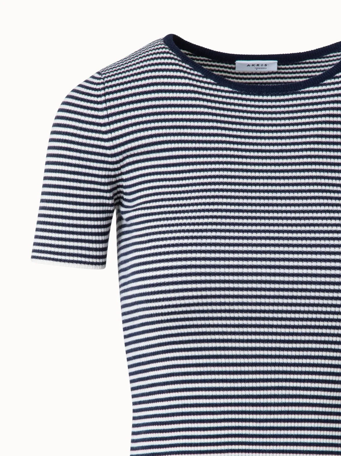 Short Sleeve Sweater in Striped Virgin Wool