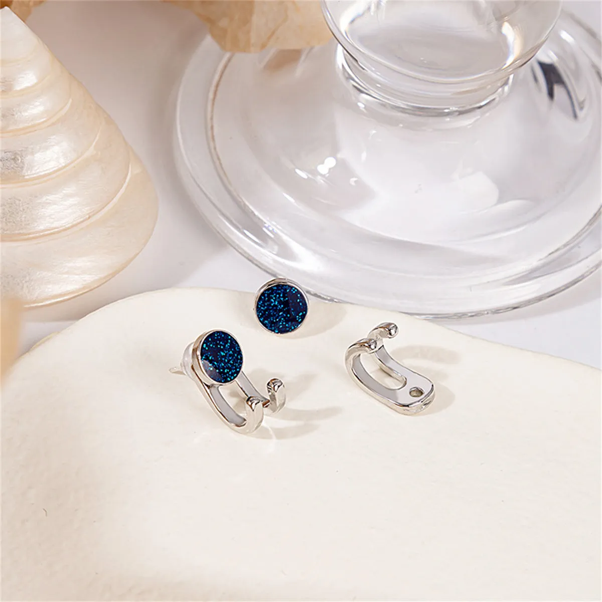 Silver-Plated & Blue Hook Ear Jackets