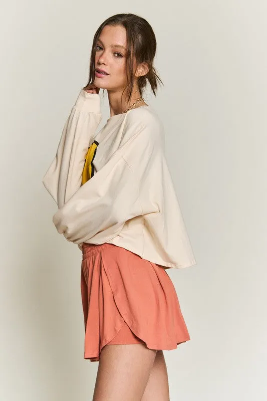 SMILEY FACE LONG SLEEVE CROP TOP PLUS KRT1405P