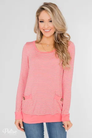 So Much In Common Striped Pocket Top- Pink