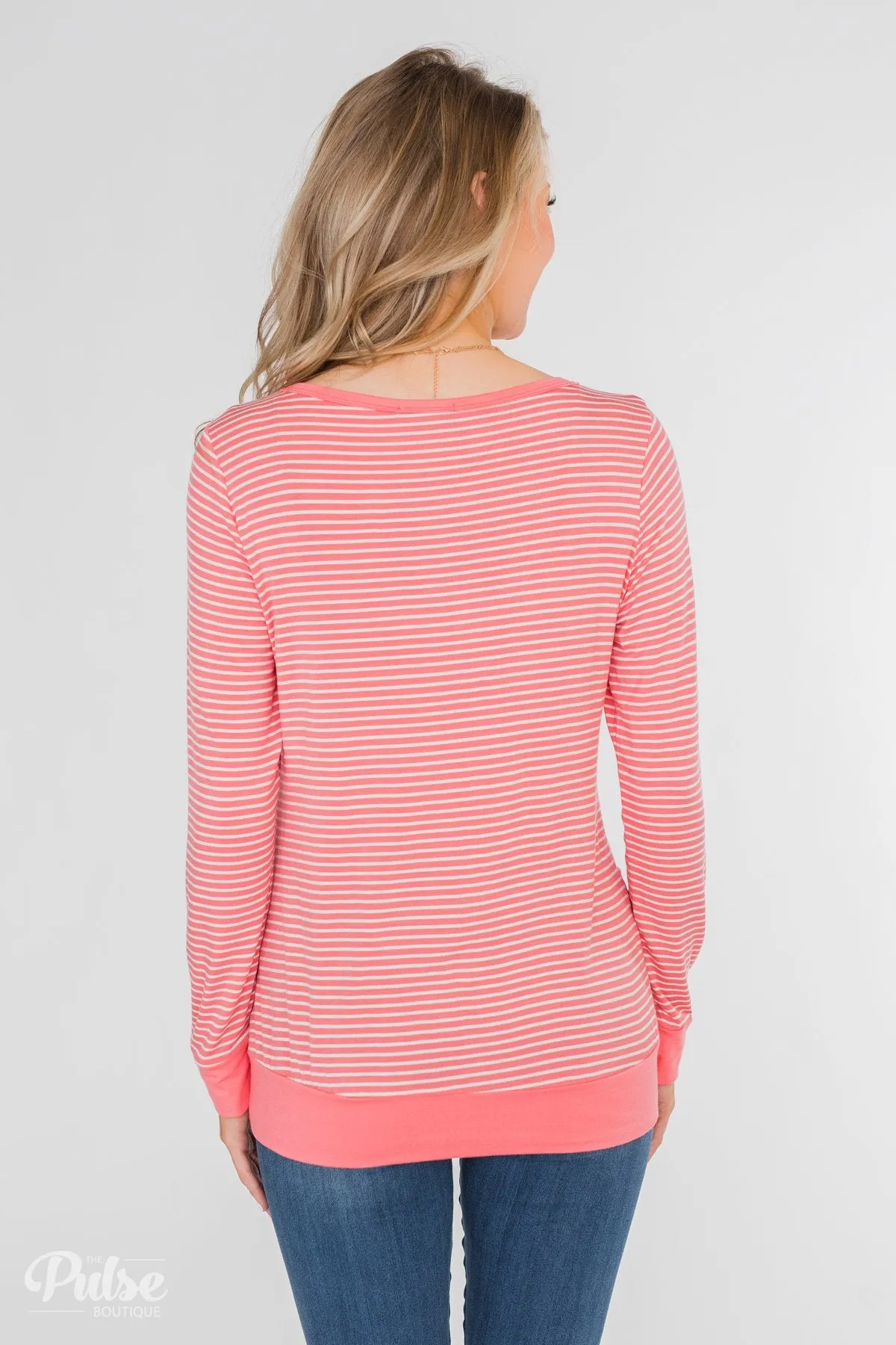 So Much In Common Striped Pocket Top- Pink