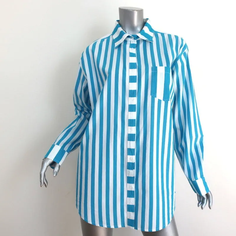 Solid & Striped The Oxford Tunic Blue/White Stripe Size Small Long Sleeve Shirt