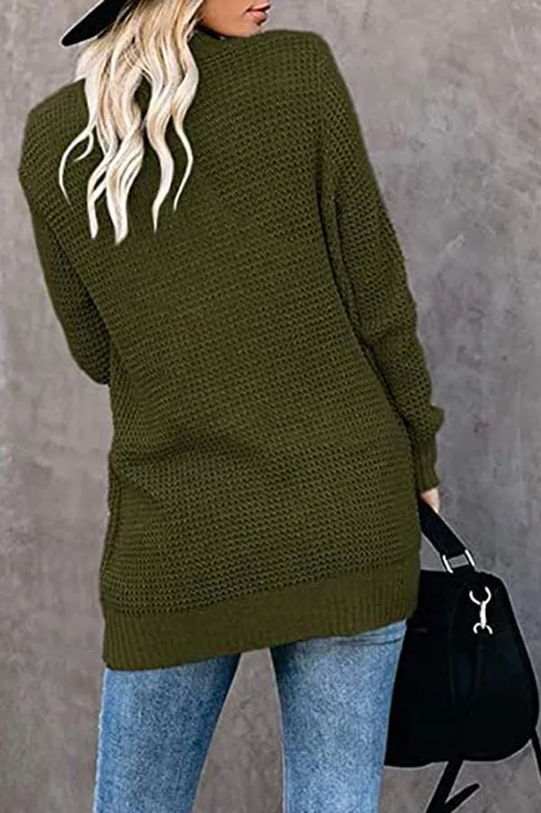 Solid Color Long Sleeve Knitted Cardigan