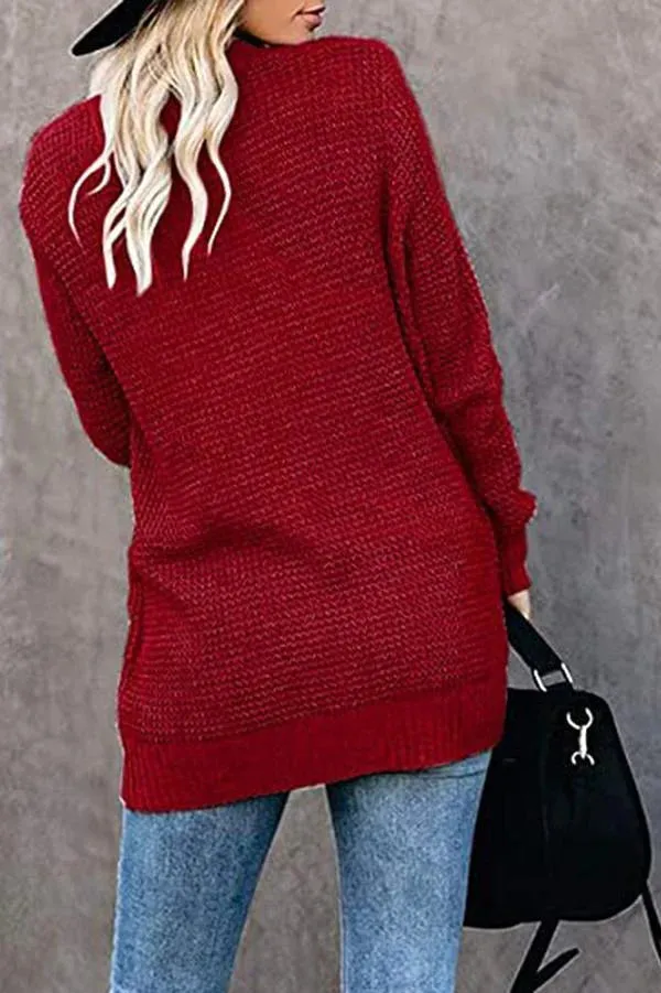 Solid Color Long Sleeve Knitted Cardigan