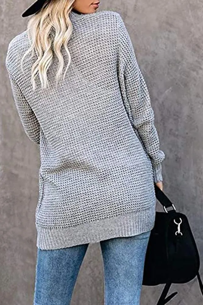 Solid Color Long Sleeve Knitted Cardigan