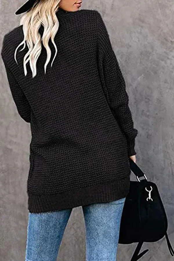 Solid Color Long Sleeve Knitted Cardigan