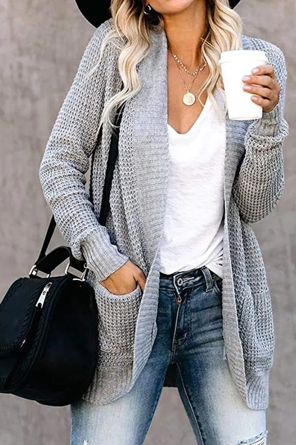 Solid Color Long Sleeve Knitted Cardigan