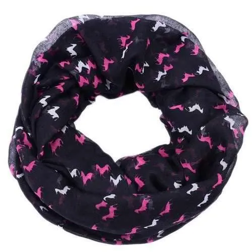 Spring and Autumn Women's Fashion Horse Print Viscose Scarf - Black