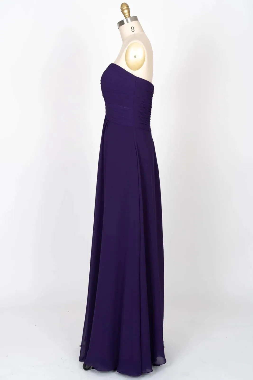 Strapless Sweetheart Backless Long Chiffon Purple Bridesmaid Dress