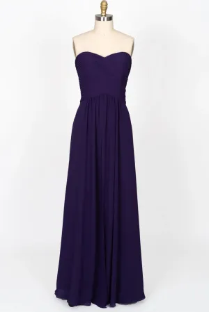 Strapless Sweetheart Backless Long Chiffon Purple Bridesmaid Dress