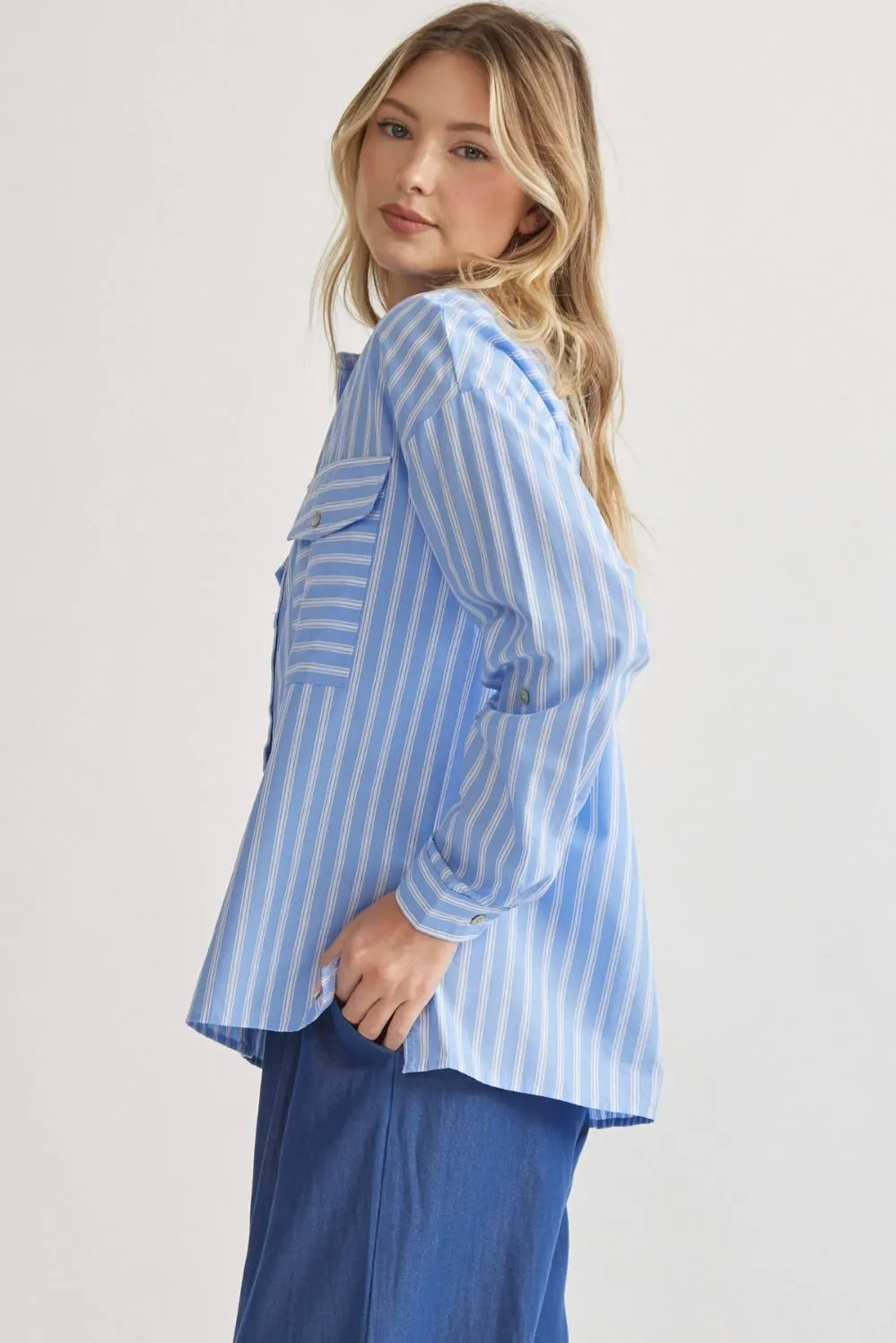 Striped Button Up Top {Blue}