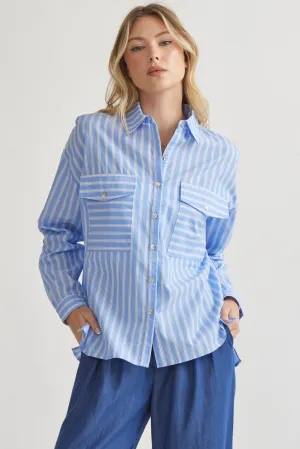 Striped Button Up Top {Blue}