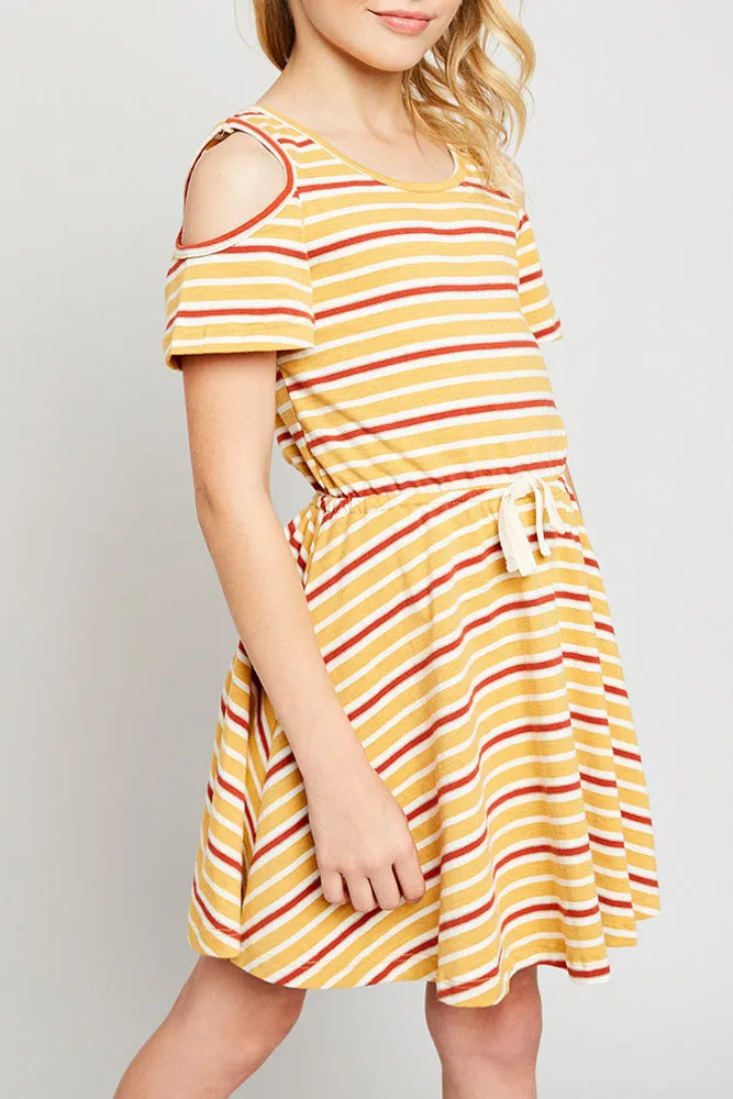 Striped Cold Shoulder Dress (Daughter: Mommy and Me)