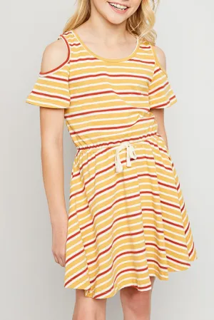 Striped Cold Shoulder Dress (Daughter: Mommy and Me)