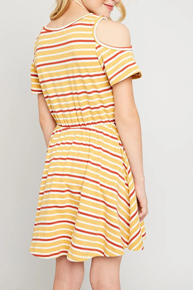 Striped Cold Shoulder Dress (Daughter: Mommy and Me)