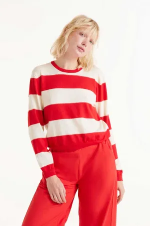 Striped Long Sleeve Sweater - Red