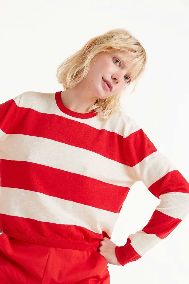 Striped Long Sleeve Sweater - Red