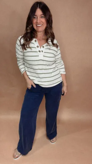 Striped Olive Eyelet Top