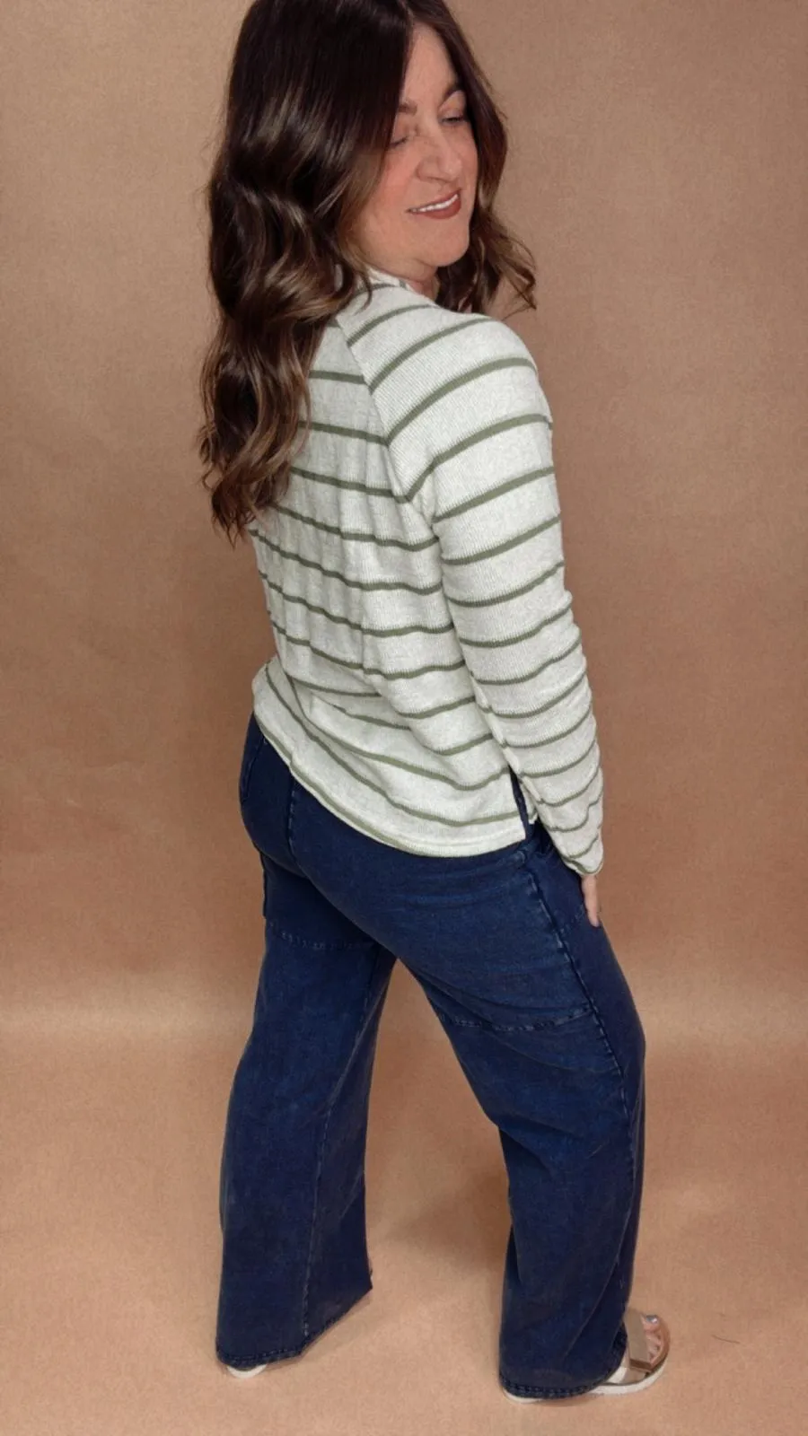 Striped Olive Eyelet Top