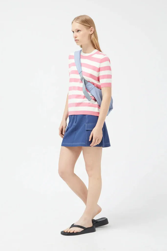 Striped Short Sleeve Sweater - Pink