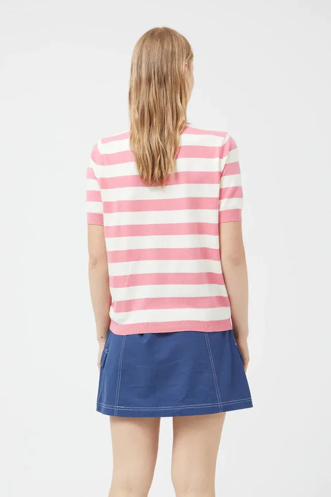 Striped Short Sleeve Sweater - Pink