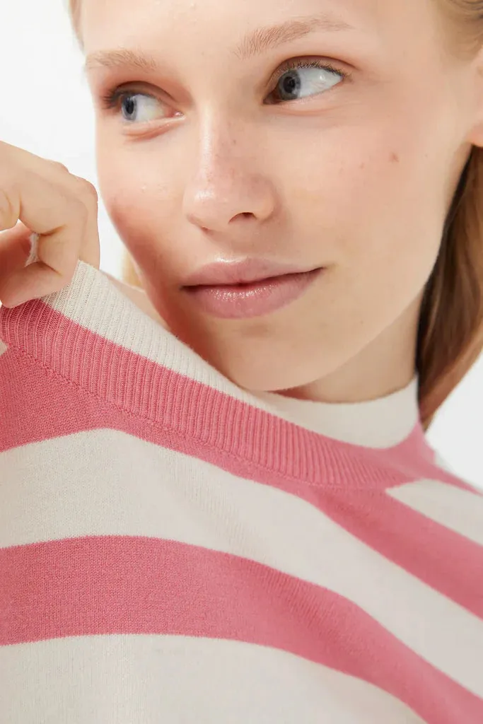 Striped Short Sleeve Sweater - Pink