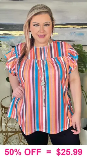 Striped Top with cap sleeves