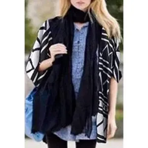 Stylish Collarless 3/4 Sleeve Geometric Pattern Knitted Women's Cardigan - Black One Size(fit Size Xs To M)