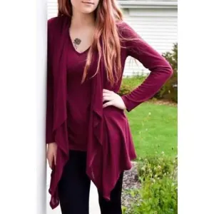 Stylish Collarless Long Sleeve Solid Color Women's Thin Cardigan - Rose S