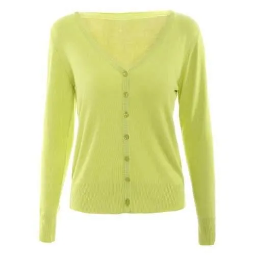 Stylish V-Neck Long Sleeve Buttoned Solid Color Cardigan For Women - Green L