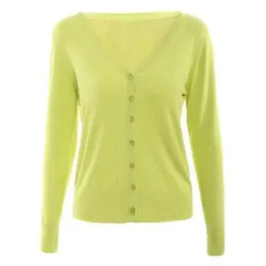 Stylish V-Neck Long Sleeve Buttoned Solid Color Cardigan For Women - Green L