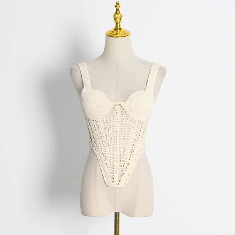 Sweetheart Neck Suspender Strap Crochet Knit Corset Crop Top